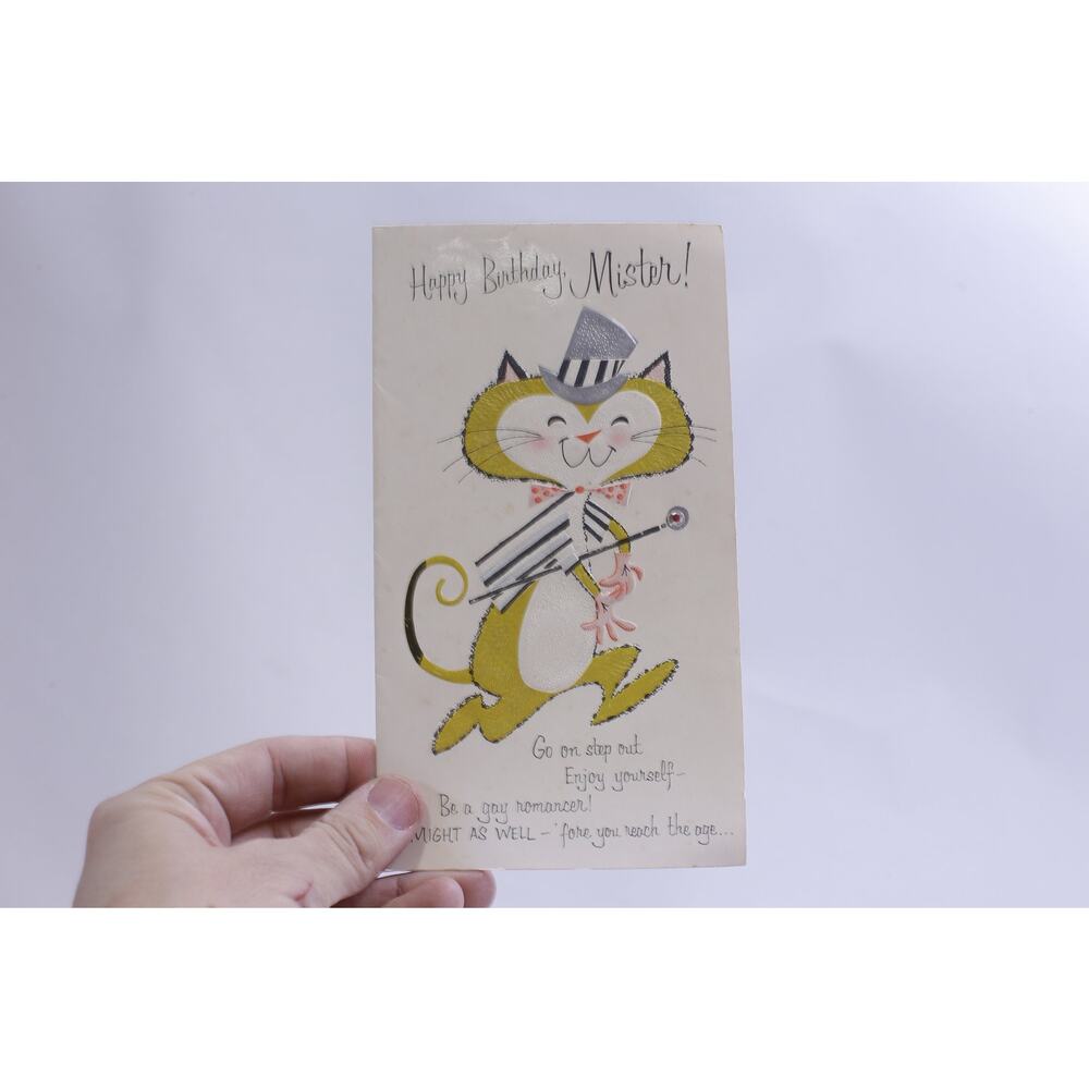 Funny Cat Gentleman, Happy Birthday Mister, Greeting Card, Folding,